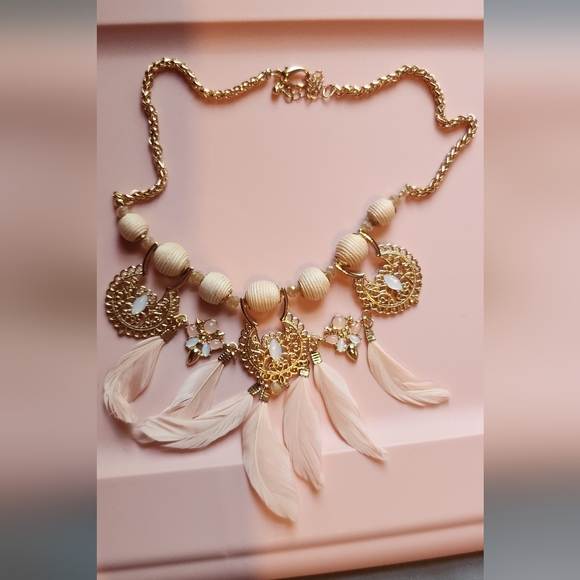 Pink Feather Gem Statement Necklace *S71 - Picture 1 of 6